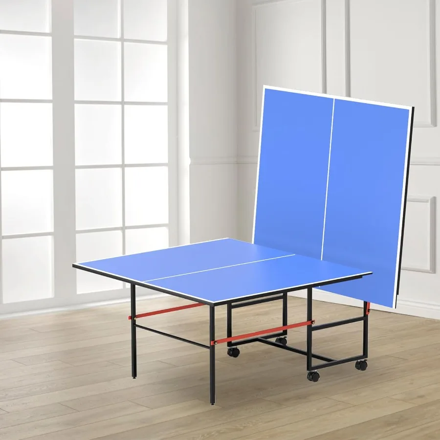 

8ft Mid-Size Foldable and Portable Table Tennis Table for Indoor and Outdoor Use with Built-in Net Includes 2 Ping Pong Paddles