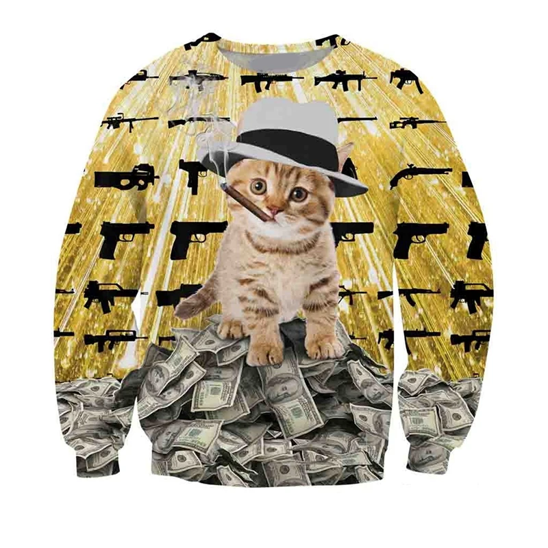 Sweat-shirt drôle de chat de ciel étoilé pour hommes, pulls à manches longues College en 3D, streetwear hip hop, pull à la mode, vêtements pour hommes, superbe
