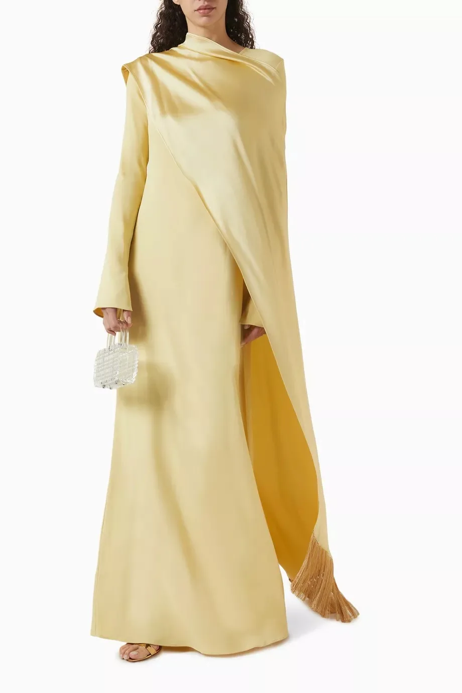 ミライエロー長袖ショールプロムドレス、バックスリット入り、カスタムメイドフォーマルイブニングシースドレス、フロア丈、Oネック、vestidos de gala 2025