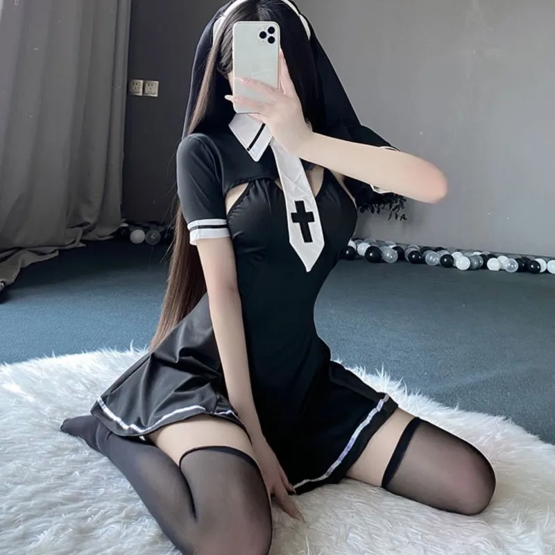 

Sexy lingerie Sexy and pure desire nun uniform seductive and suckling pajamas with small breasts Babydoll Women's underwear xxx