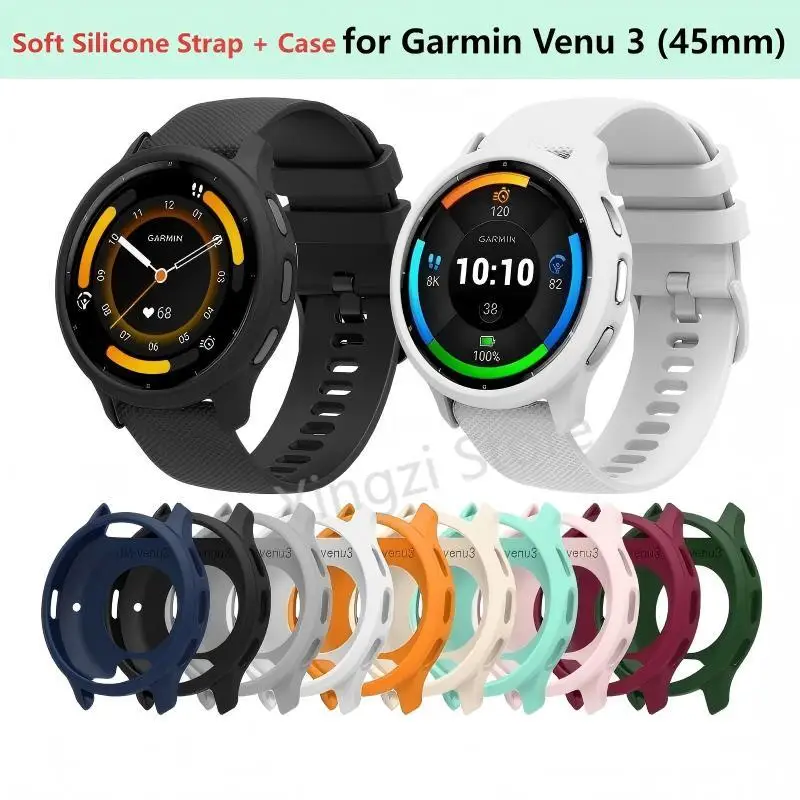 Pulseira de silicone macio + capa para garmin venu 3 45mm pára-choques oco capa protetora cinta para garmin venu3 acessório smartwatch