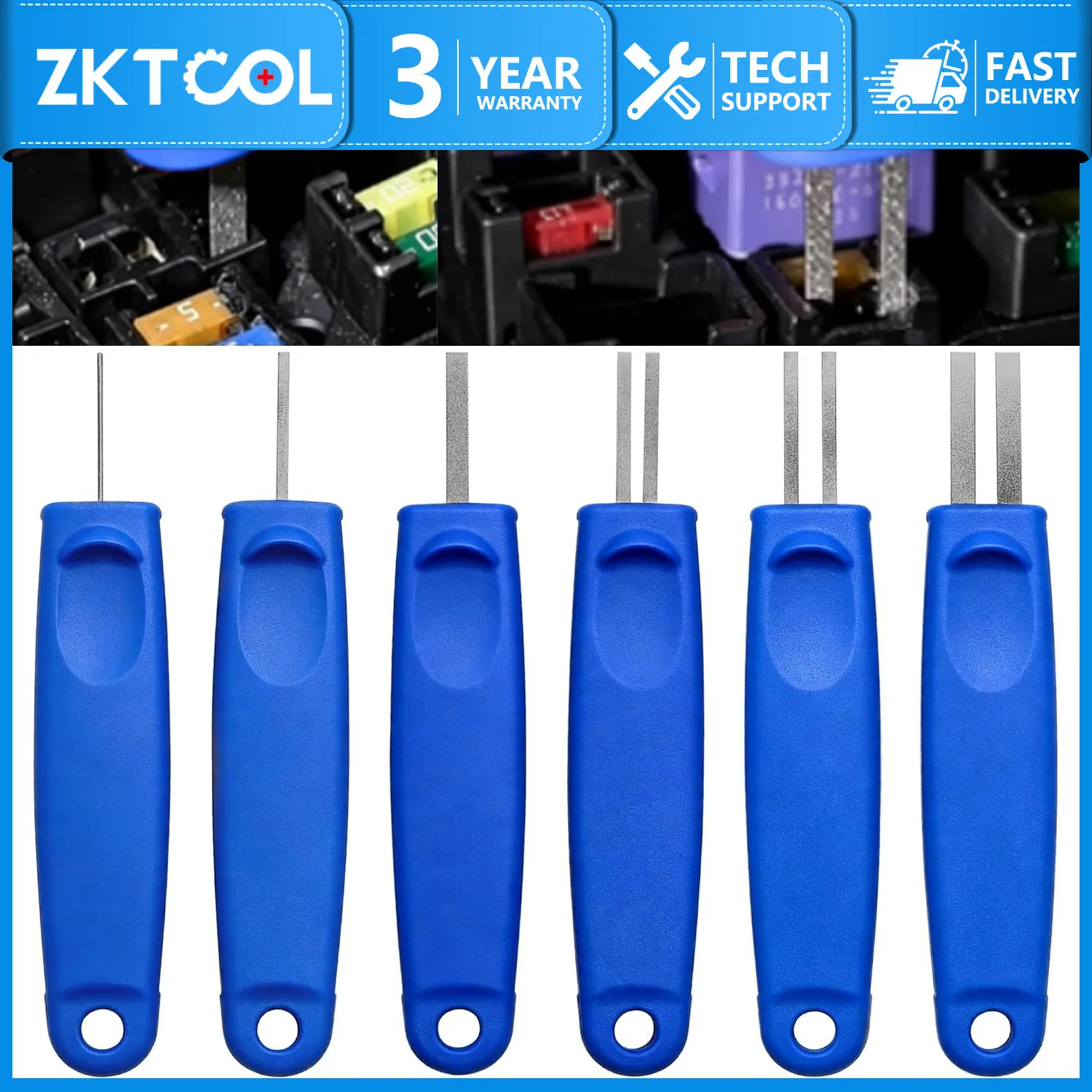 6 PCS Fuse Terminal Cleaning Tool Set Flat Pin Wire Connector Cleaner Electrical Contact Rust Removal Repair Kit