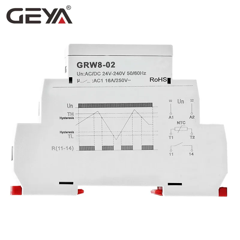 GEYA GRW8 Din Rail Temperature Control Relay 16A Wide Range Voltage  AC/DC24-240V with Waterproof Sensor