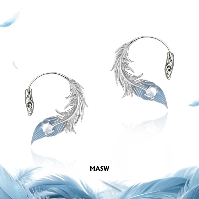 MASW Original Design Simply Cool Trend Blue Feather Earrings For Women Party Gifts Modern Jewelry 2026 Trend New Accessories