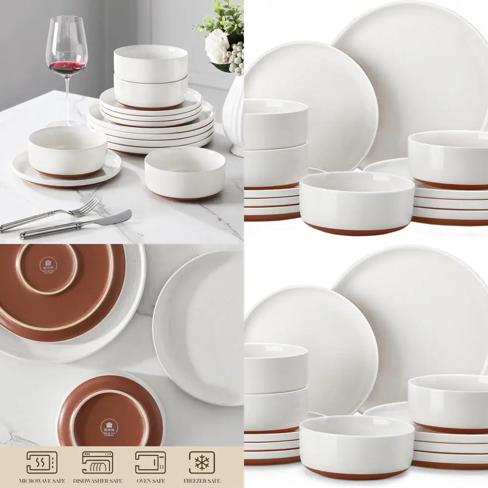 

Modern Stoneware 12-Piece Dinnerware Set for 4, Microwave & Dishwasher Safe, White TARA Series