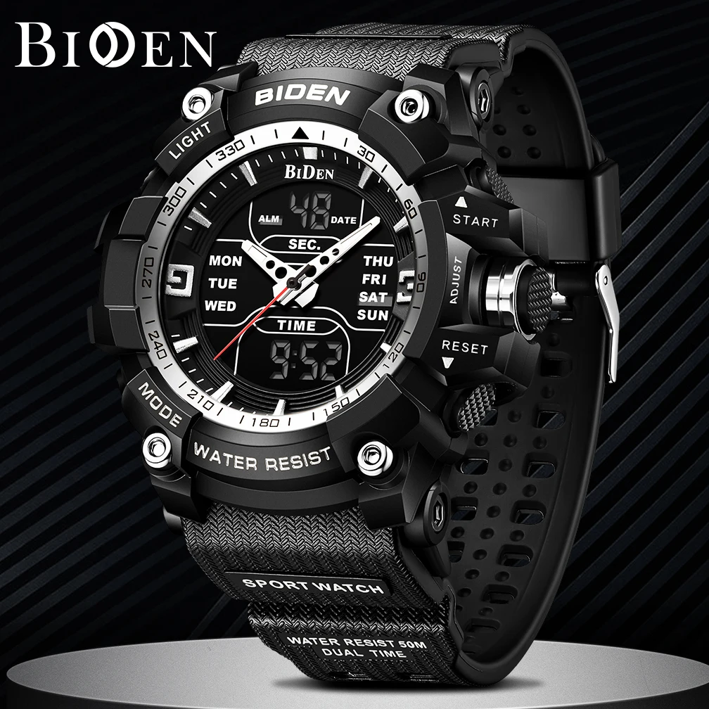 Watch Sport LED Light Alarm Clock Dual Time Display WaterproofWeek Auto Date Wristwatches Quartz