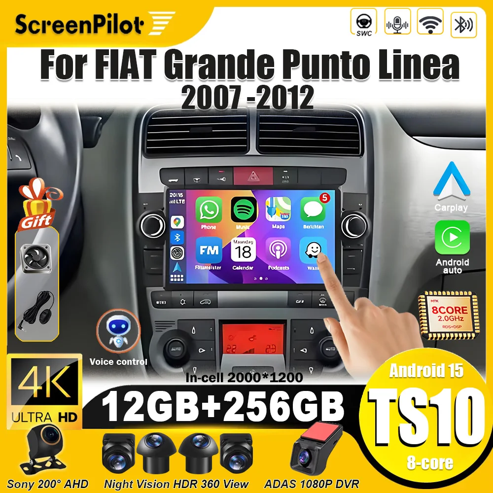 For FIAT Grande Punto Linea 2007 2008 2009-2012 Android 16 Autoradio Carplay Head WIFI Unit Auto RDS Multimedia GPS Player 2din