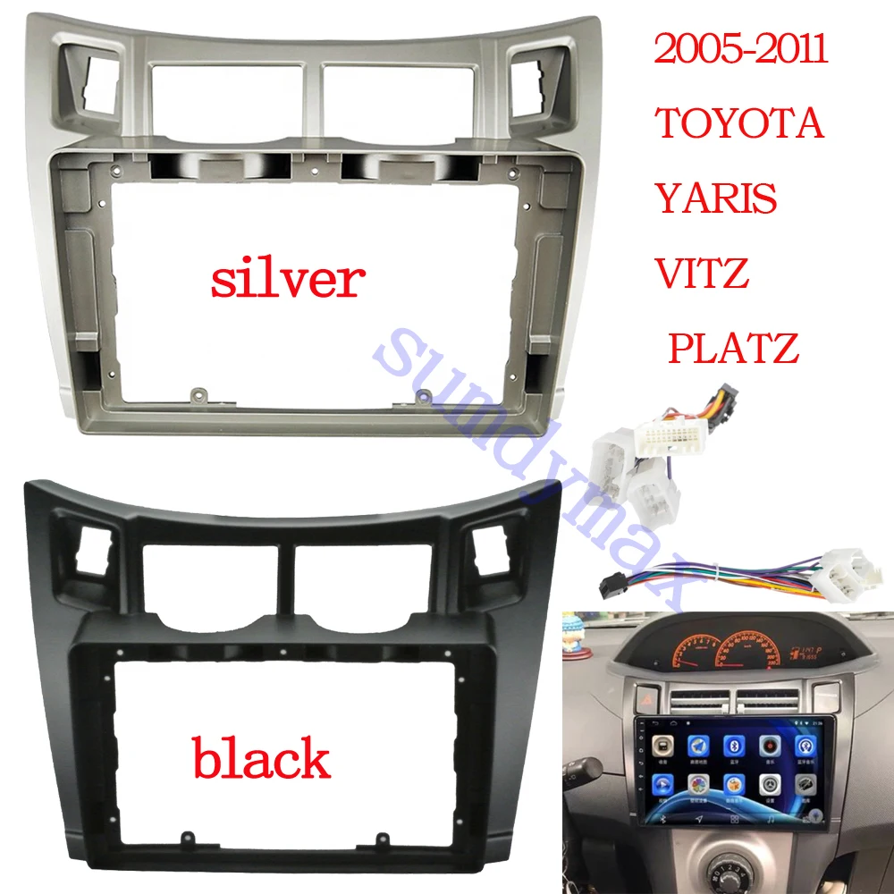 9 inch 2 Din Car Radio Fascia for Toyota Yaris Vitz Platz 2005-2011 Stereo Frame Plate Adapter Mounting Dash Installation Bezel