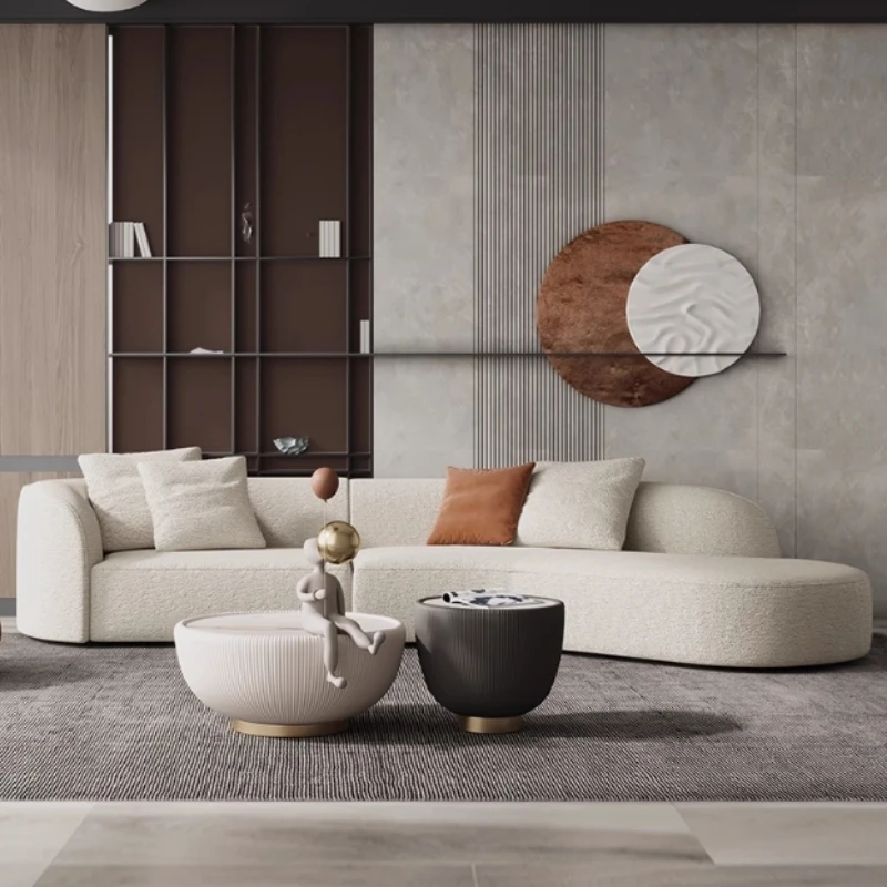 

Living Room 130.3" Inch 6-Seaters Grey Solid Poly Sectional Sofa Modern Fabric Armless Curved Sofa Set with 3 Pillows