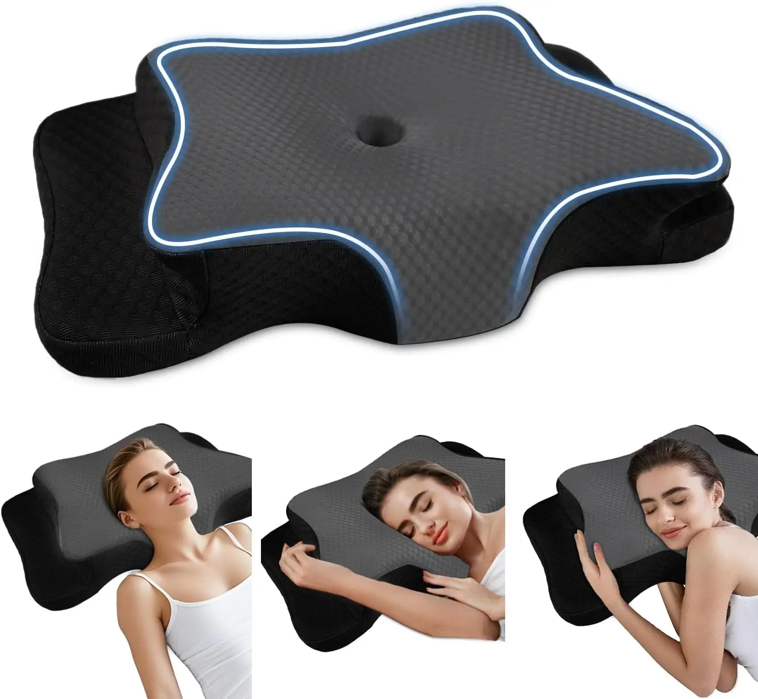 

Ergonomic Memory Foam Pillow for Neck Pain Relief, Adjustable Support for Side Back Stomach Sleepers
