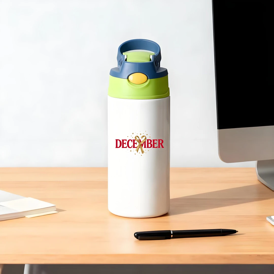 Thermobecher aus Edelstahl 304, Kinder-Strohhalmbecher, Weihnachts-Sonderedition mit Wolkenmuster, goldenem Band und Sternenlicht a