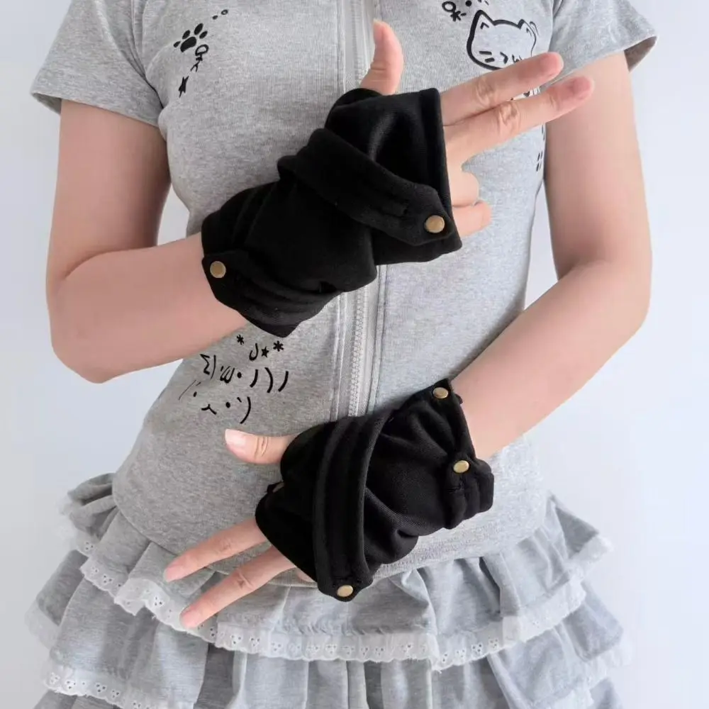 Snap-Button Closure Half Finger Gloves Warm Decorative Design Fingerless Gloves Unisex Breathable Steampunk Gloves For Couple