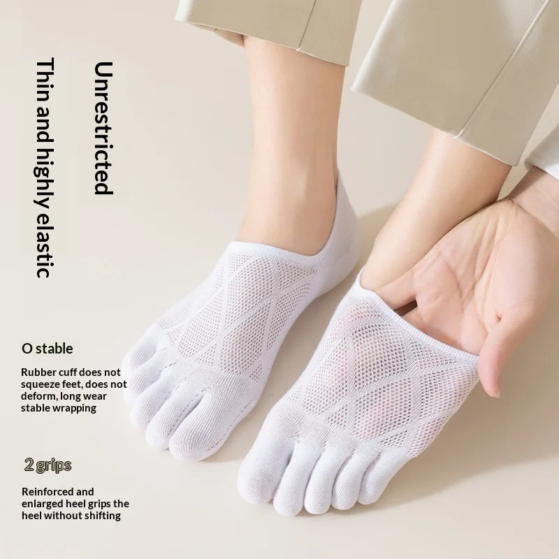 Men Cotton Five Toe Insoles Summer Thin Breathable Invisible No Show Insoles Deodorant Sweat Wicking Split Toe Short Insoles