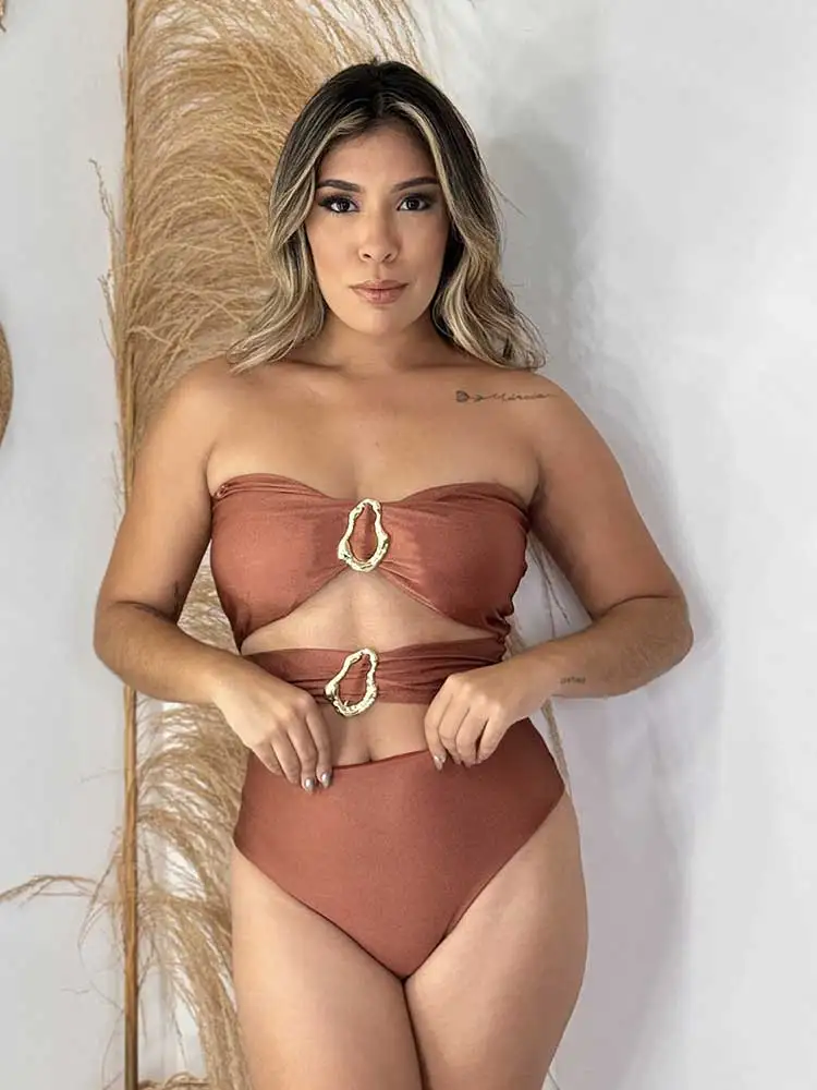 

EDOLYNSA 2024 Summer Solid Color One-piece Swimsuit Hollow Out bikini Metal Ring Swimwear Plunge Beachwear Bathing Suit A2977