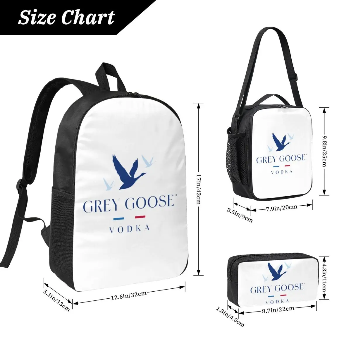 Grey Goose Vodka Backpack Boys Girls BookBag School Bag Laptop Shoulder Bags 3ps Insulated Lunch Bag Pencil Case