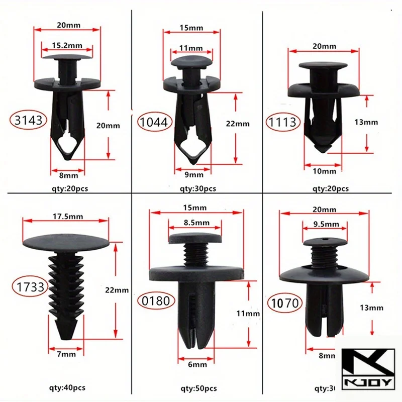 kkjoy 190PCS Car Trim Fasteners Mixed 6 Sizes Plastic Clips for Fender suit for various cars