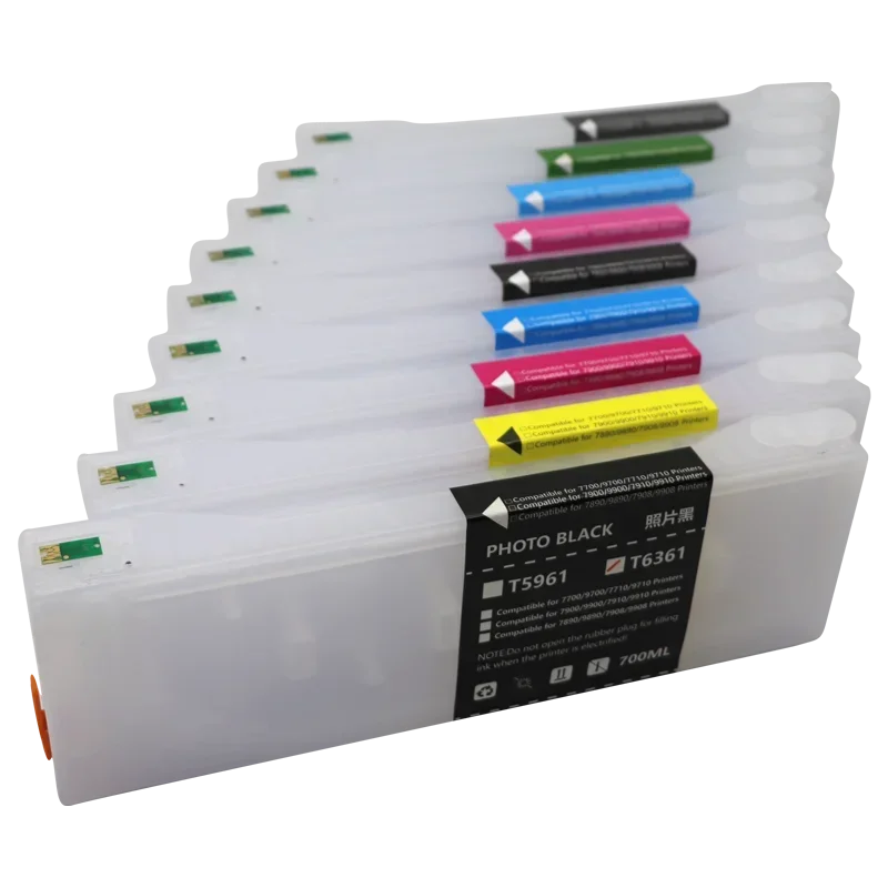 T6361-T6369 T636A T636B for Epson 9908 refillable ink cartridge 7910 9910 7908 7890 9890 9900 7710 9710 7700 9700 one time chip