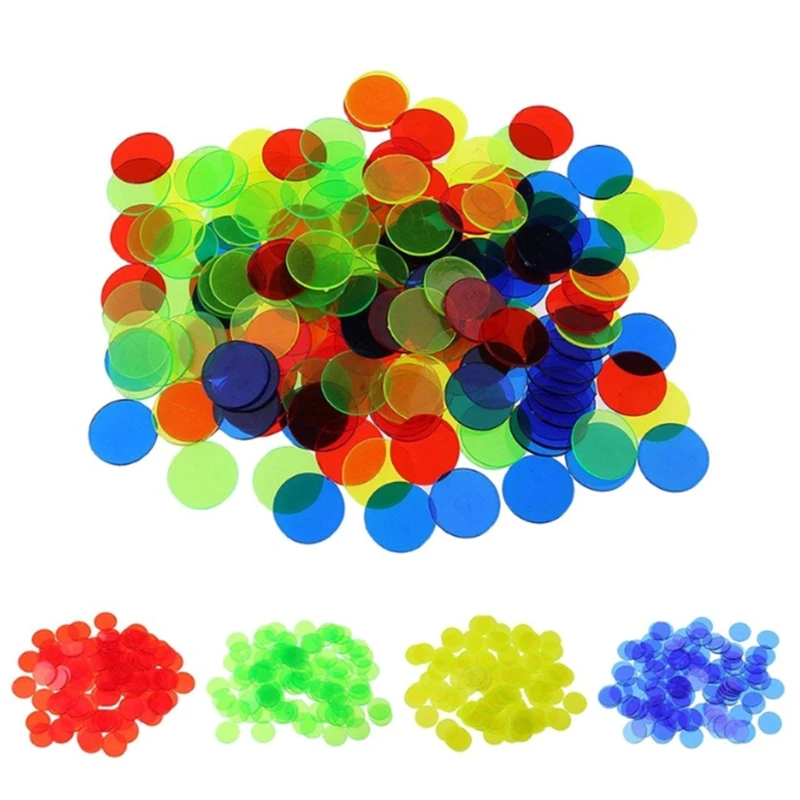 

100Pieces Colorful Bingo Chip Plastic Counters Counting Colored Chip Transparent Math Game Marker Counting Math Toy
