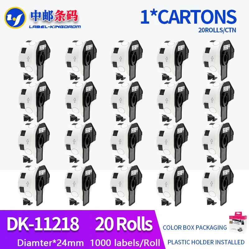 20 Rolls Generic DK-11218 Label Compatible for Brother Thermal Printer Diameter 24mm Round All Come With Plastic Holder