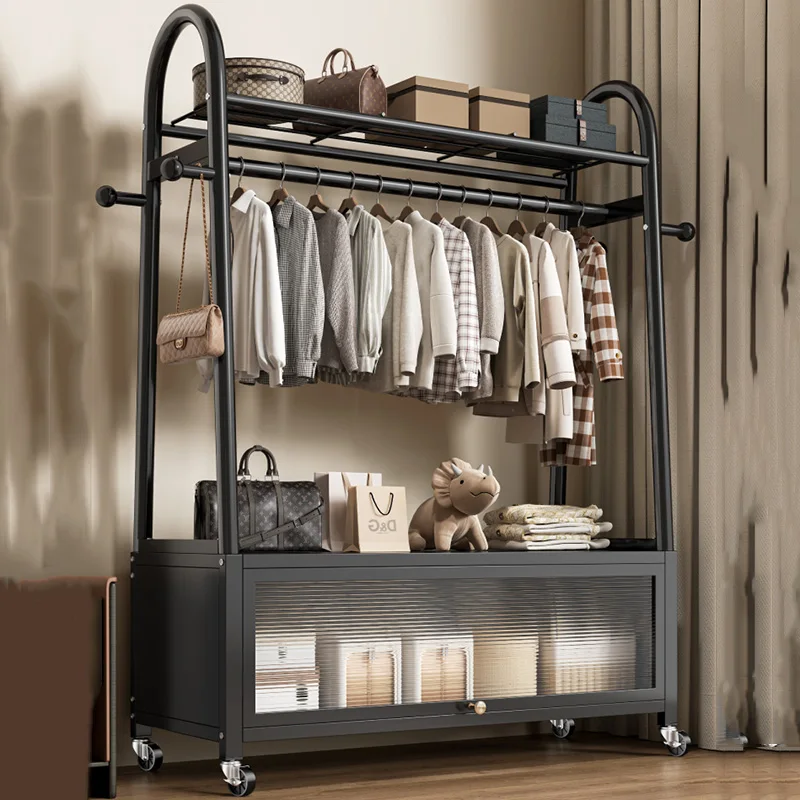 Wall Mount Wheels Clothes Rack Place Saving Aesthetic Dust Protector Layered Clothes Rack Hanger Closet Percheros Home Furniture
