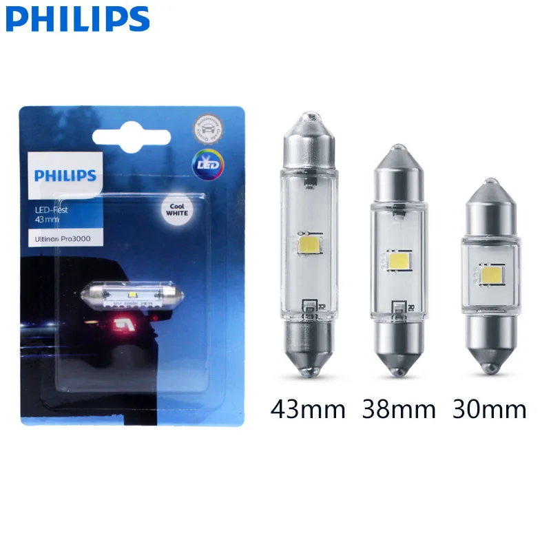 Philips LED C5W 30mm 38mm 43mm Festoon Fest Light Ultinon Pro3000 6000K Cool White Car Plate Side Interior Read Door Lamp 1x