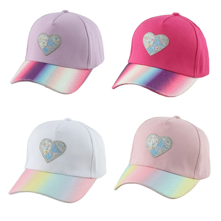 Cute Girls Baseball Cap Cartoon Heart Embroidered Baby Hat Snapback Child Rainbow Visor Sun Hats 3-8 Years Old