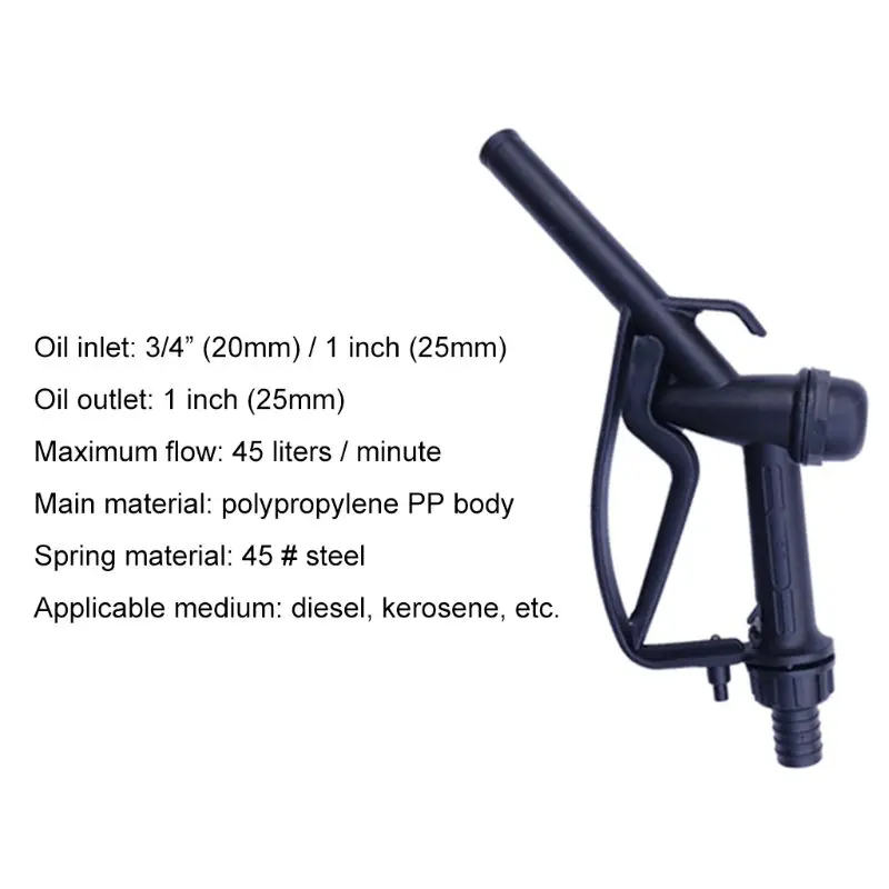 Plastic Manual Heavy Duty Fuel Nozzle Gun with Hook 25mm/20mm Straight Spout -Diesel & Gasoline Nozzle Max Flow 45L/min