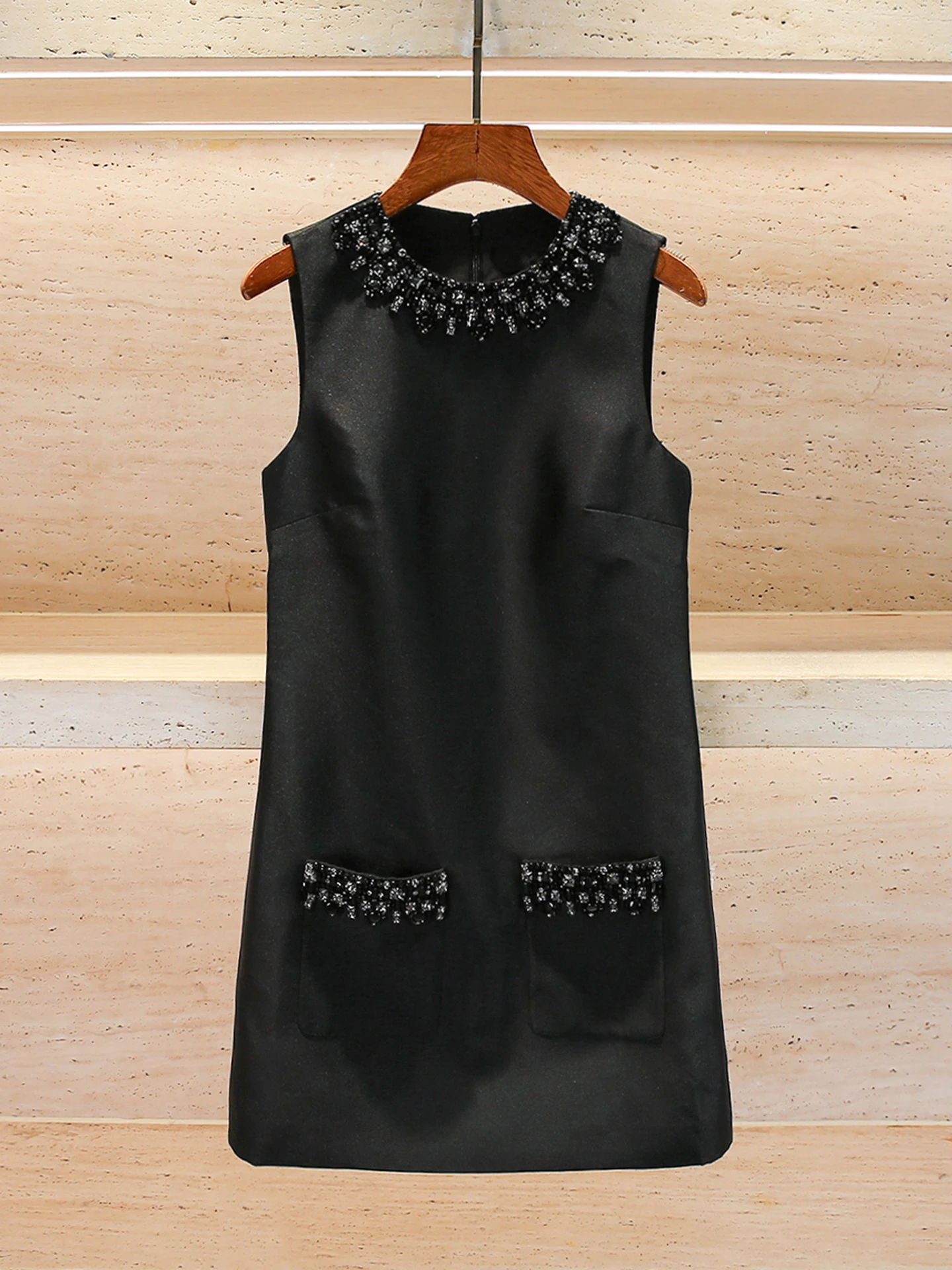 

High-End Women's Diamond Embellied Vest Dr Ele Commute Sle High Waist A-Line Silhouette Zipper Ba Closure