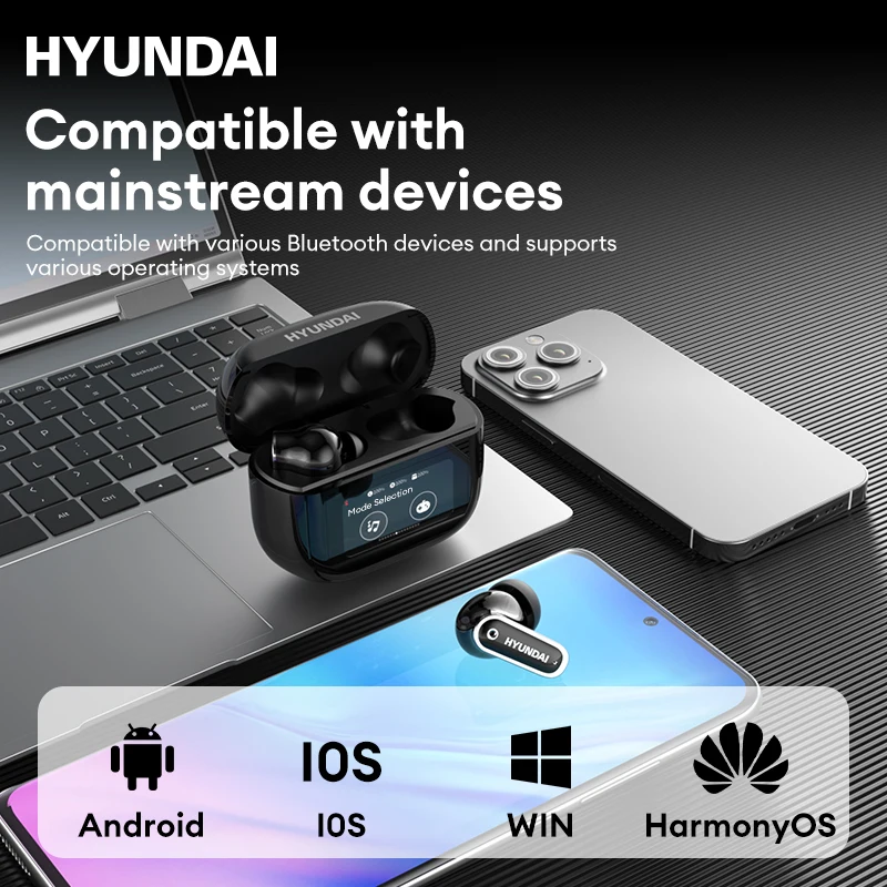 HYUNDAI HY-Y22 auriculares inalámbricos Bluetooth auriculares con Control de pantalla táctil LED auriculares con reducción de ruido ANC llamada con micrófono HD