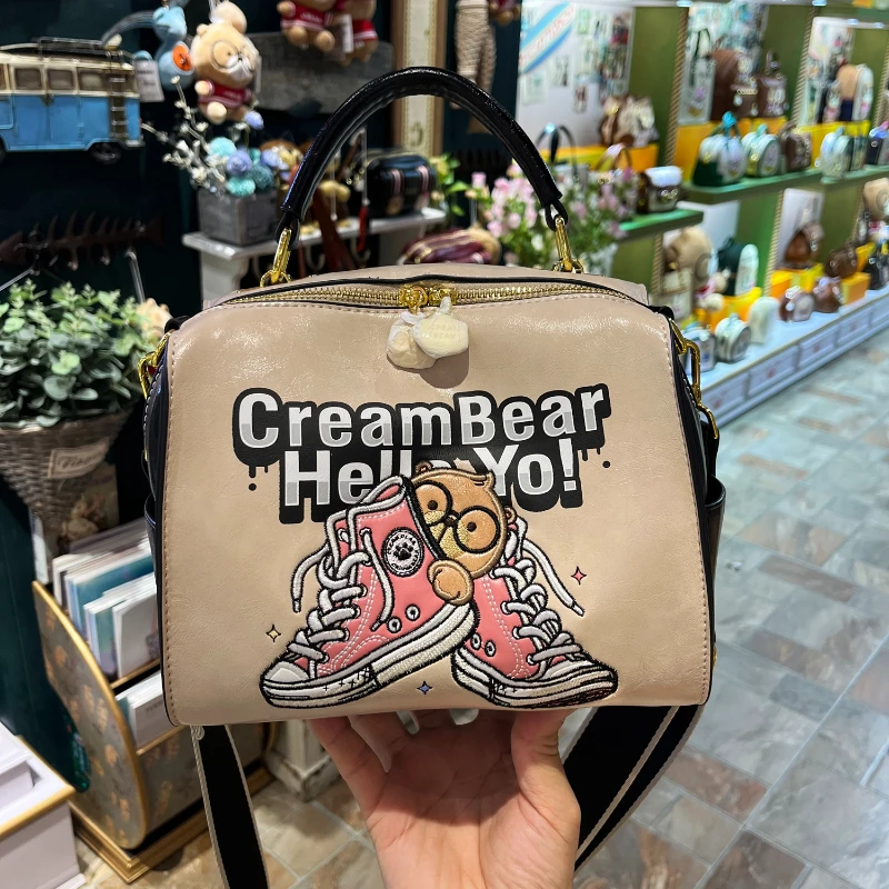 CREAM BEAR Small Square Bag Women Trend 2024 High Quality Leather Large Capacity One Shoulder Crossbody Bag Backpack Female Bags