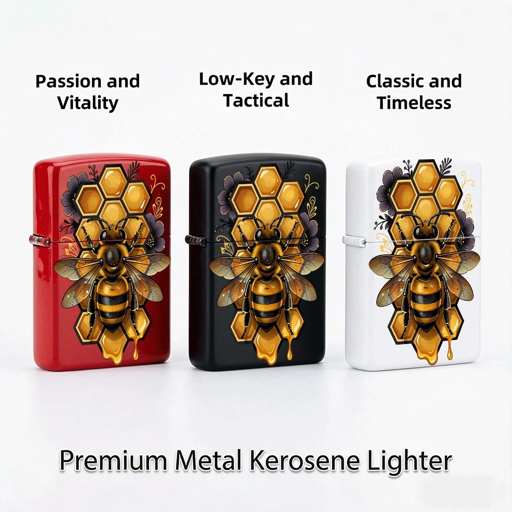 Flip Top Lighter Honey Bee Honeycomb Flower Sweet Insect Art Pattern lighters vintage lighters for smokers Collectible Gift