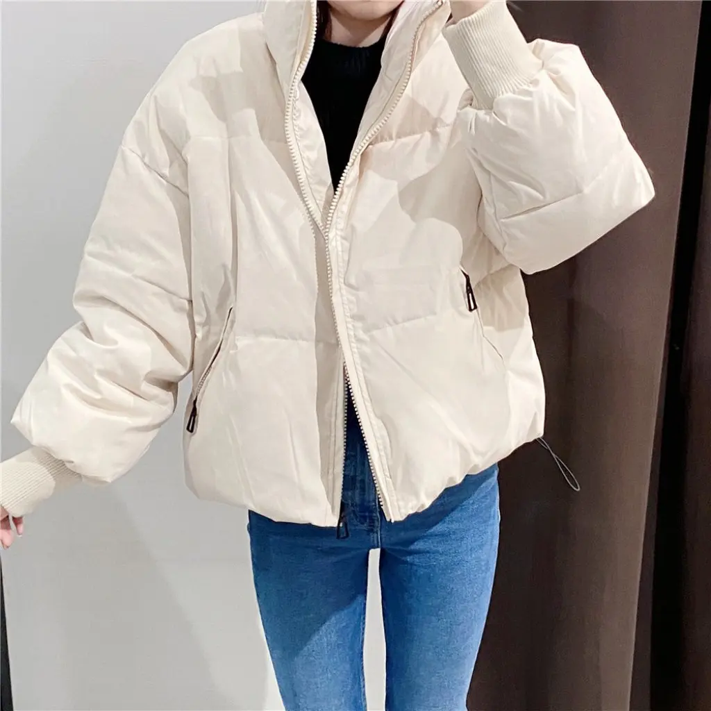 

Winter Women's down Cotton-Padded Coat Loose BF Style Vertical Collar Short Trendy Thickened Bread Suit for Casual Occasions