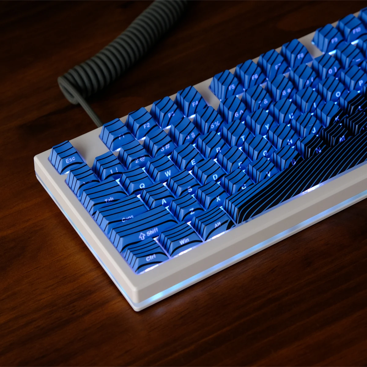 130 Keys Blue Black Wave Side-lit RGB Backlit Keycaps Cherry Profile 5 Sides Dye Sub PBT Keycap for MX Switches Gaming Keyboard
