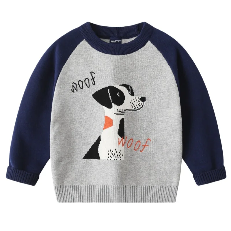 

New 2025 Boys Casual Cute Cartoon Dog Knitted Crew Neck Pullover Sweater Toddler Baby Knitwear Kids Autumn Winter Sweaters