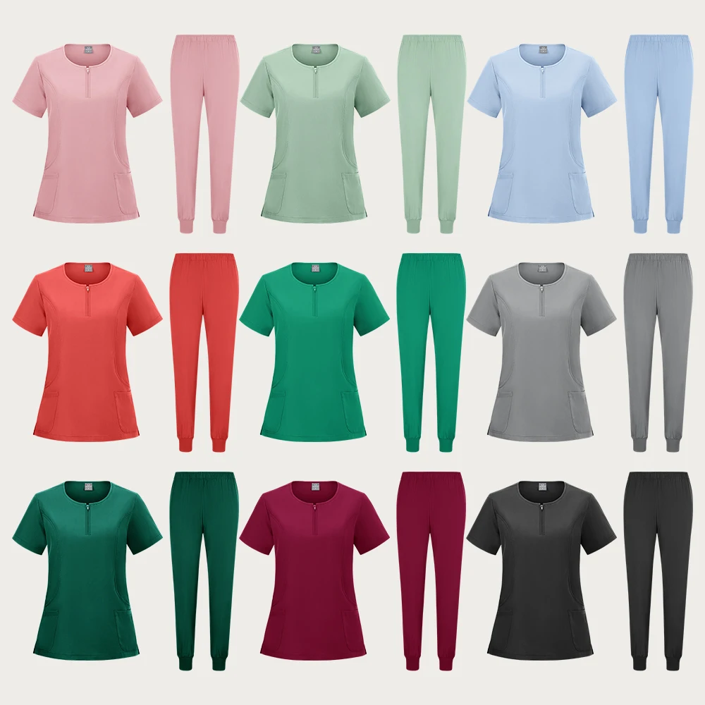 Medical Scrub Set Soft Elastic Fabric Clinic Workwear Operating Room Top Pants Surgical Clothes Hospital Uniform