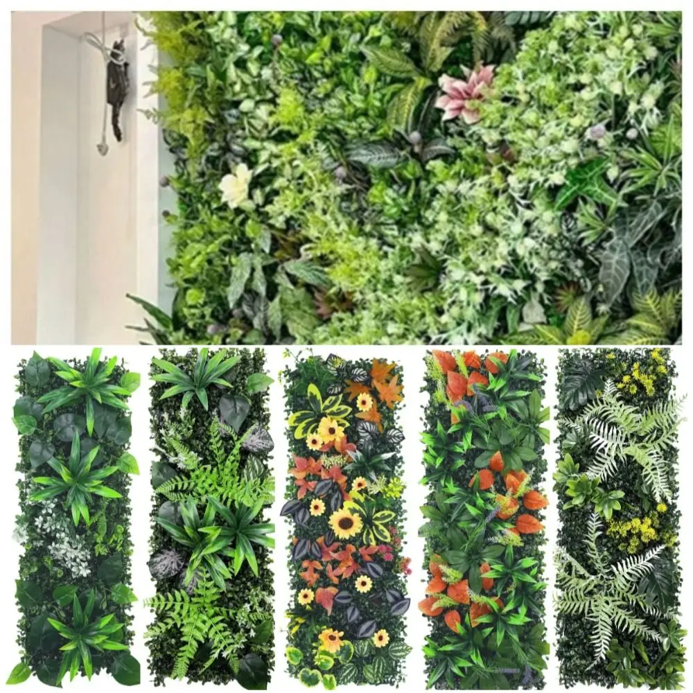 DIY Artificial Plant Wall Panel Flower UV Protection Artificial Eucalyptus Carpet No Watering Green Fake Green Grass Mat
