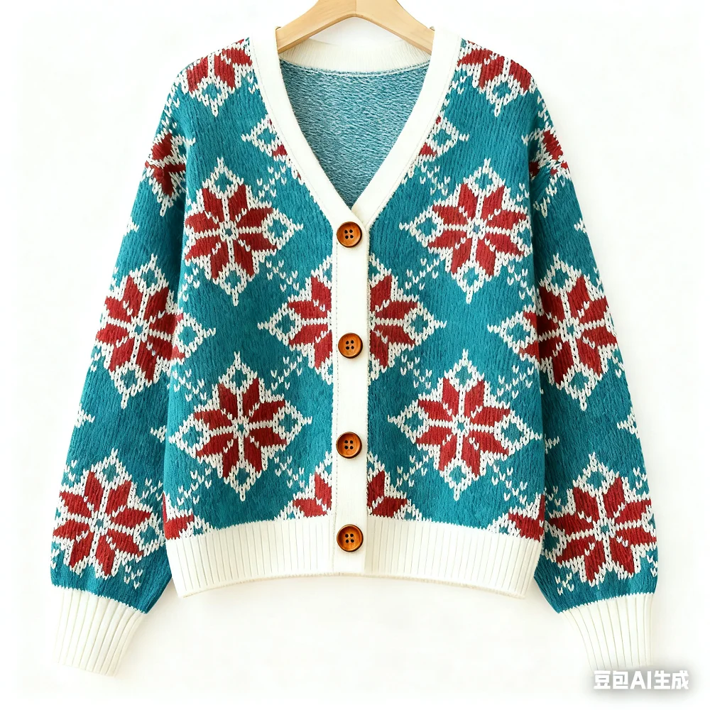 Vintage Weihnachten Gedruckt Strickjacke Frauen Herbst und Winter Taste Nette Bluse Pullover Casual Vielseitige Weibliche Übergroßen Outwear