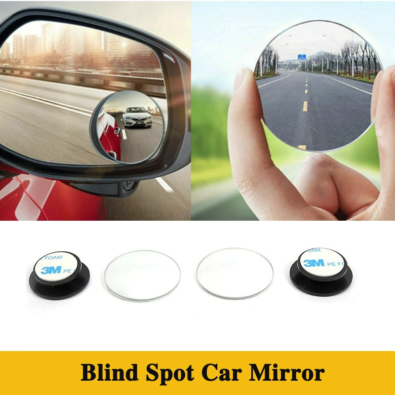 Blind Spot Car Mirror HD Glass Frameless Convex Round Rear View Convex Mirrors for Cars  360° Degree Adjustable 2 PCS/Set