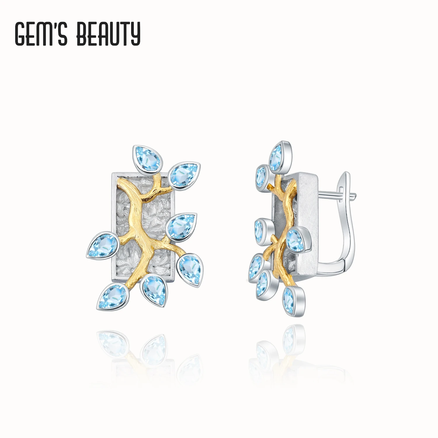 

Gem's Beauty Vintage Natural Swiss Blue Topaz Stud Earrings For Women 925 Sterling Silver Fine Jewelry Earrings Anniversary Gift