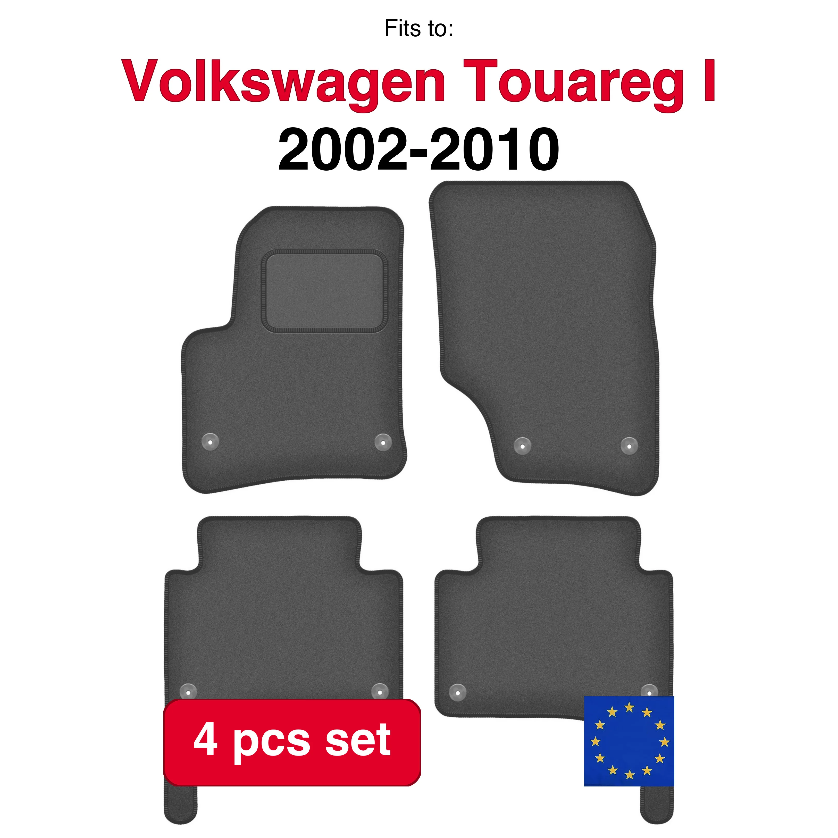 Auto velour matten voor Volkswagen Touareg I SUV (2002-2010) -grafiet (4 stuks) auto passende automattenset