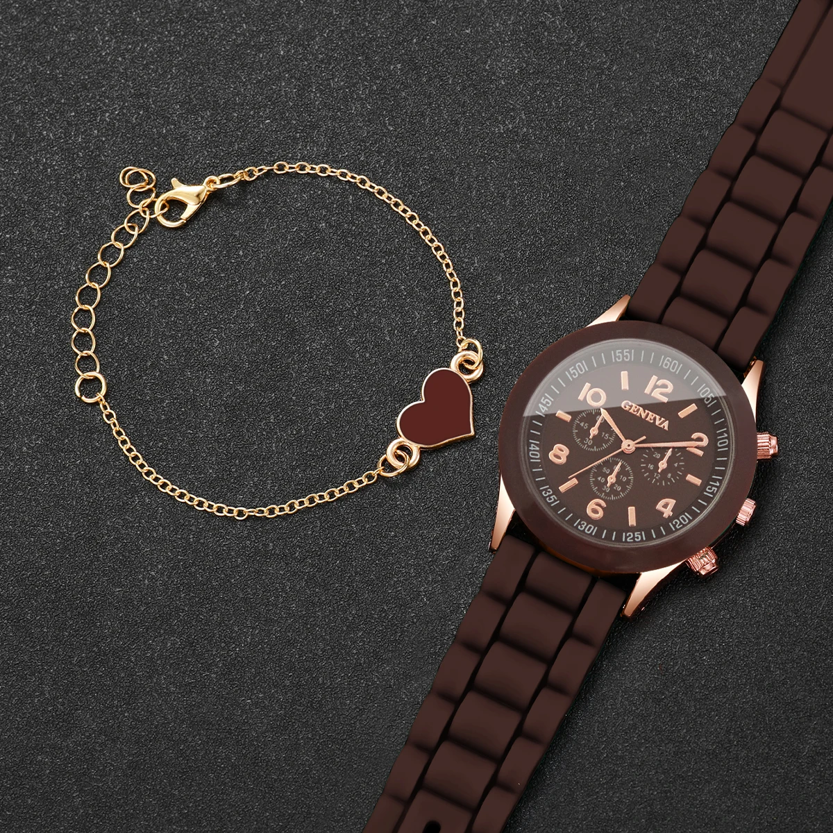 2PCS Fashion Arabic Dial Women Watch Heart Bracelet Set Silicone Band Ladies Quartz Wristwatches Reloj Mujer（Without Box） image 3