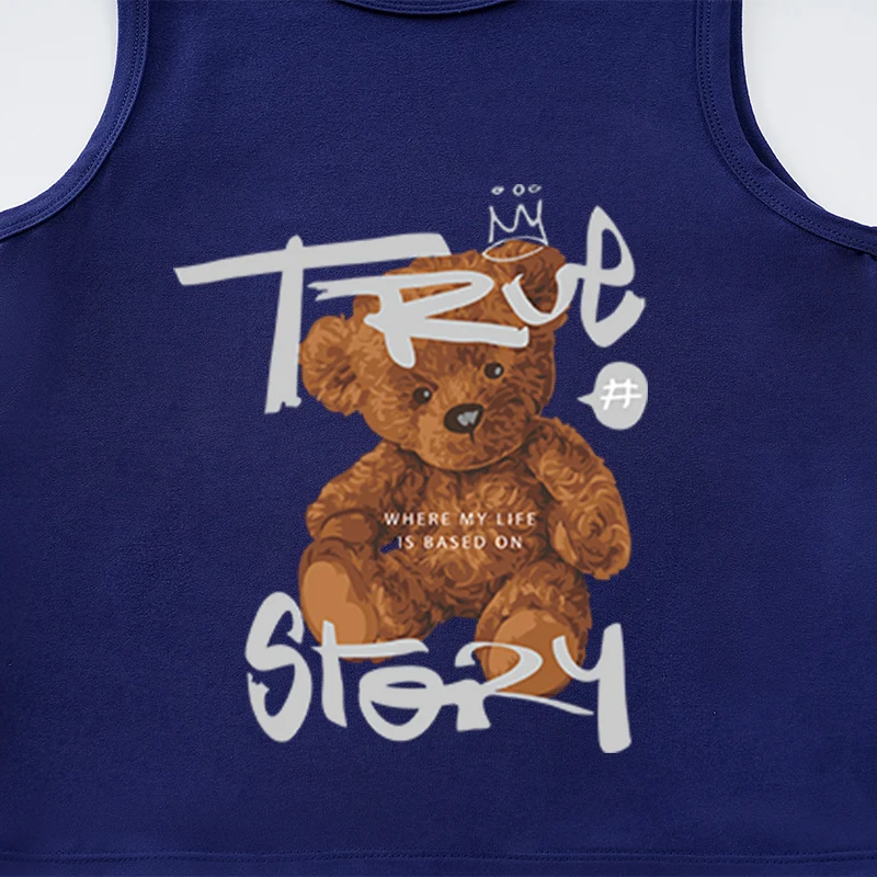 Baby Cute Cartoon Brown Bear Children\'s Tank Top Boys And Girls Blue Summer Sleeveless T-Shirt Tank Top Preschool T-Shirt