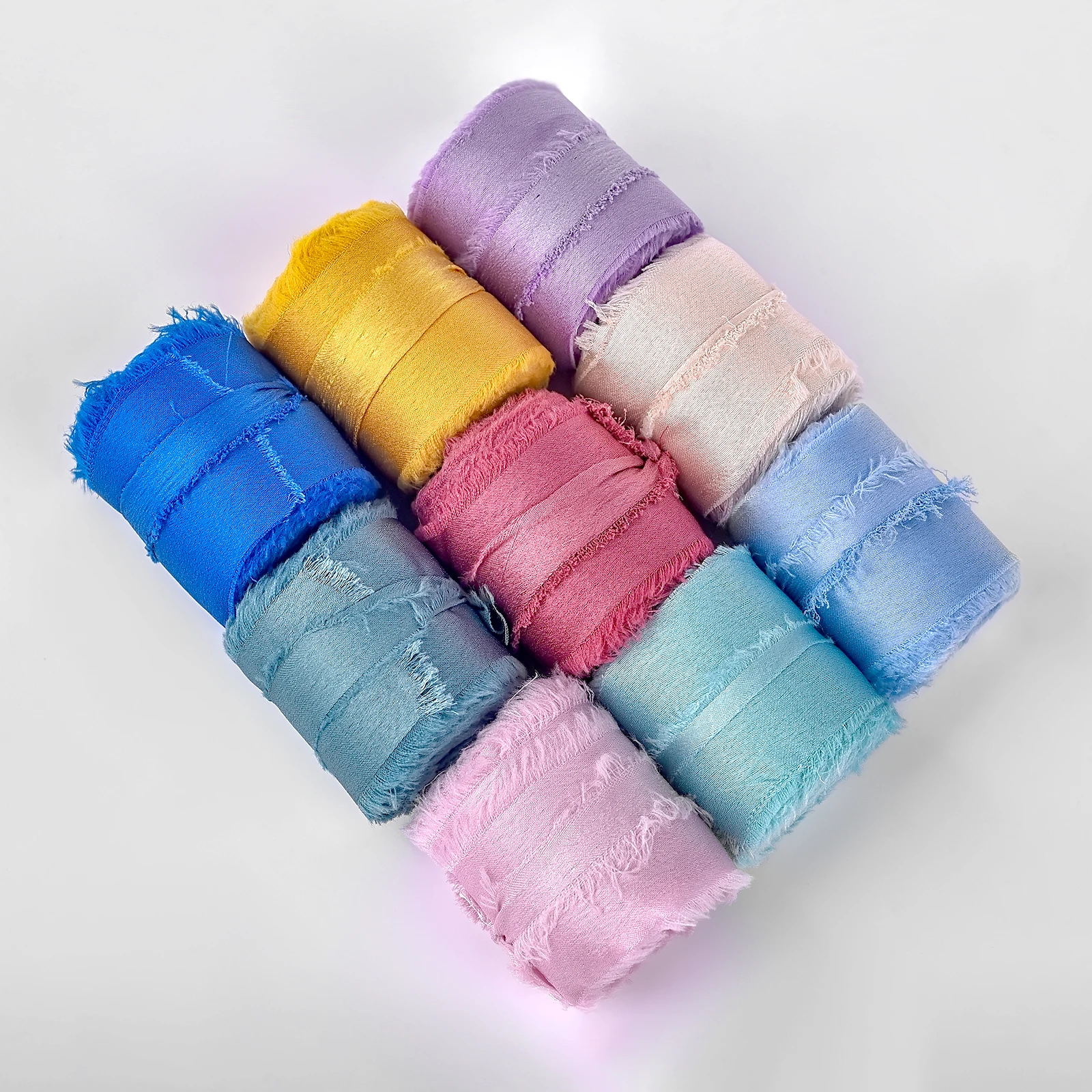 4 سنتيمتر 5 ياردة اليدوية المتوترة الحواف الساتان الشيفون شريط حرير دعوة الزفاف التفاف باقات حفلة عيد ميلاد #4