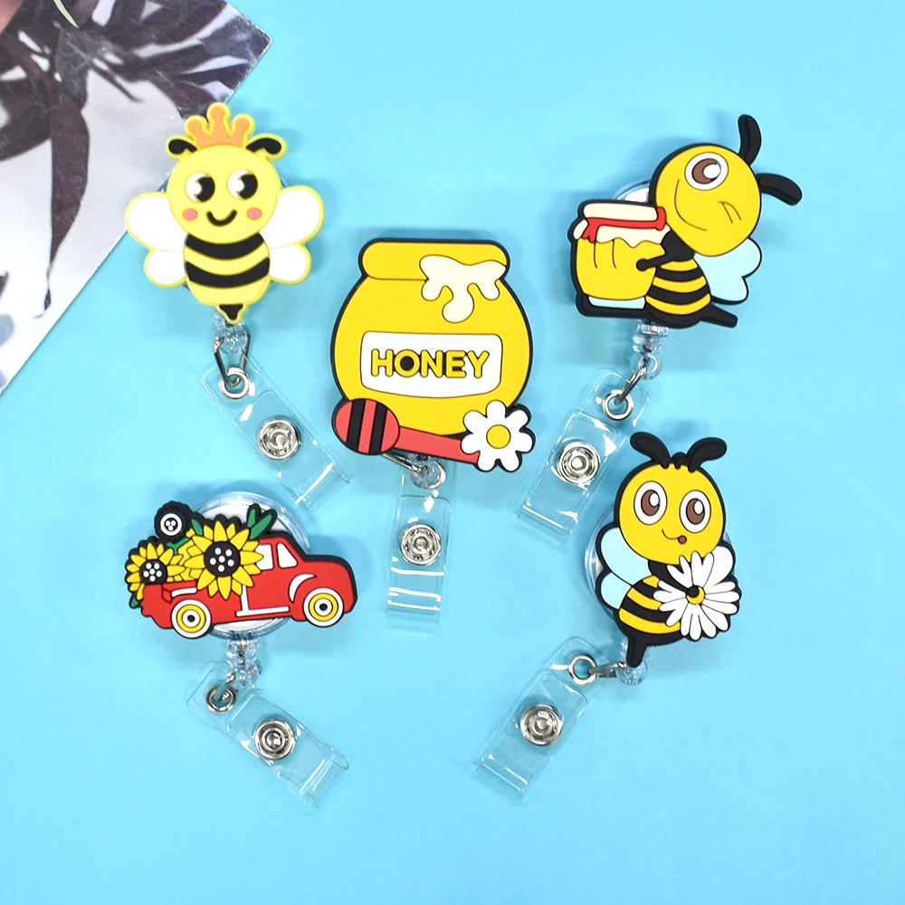 1PC Big Honey Bees Bicycle Flower Retractable Nurse Doctor Badge Reel Clips Hospital Medical Students ID Name Card Holder