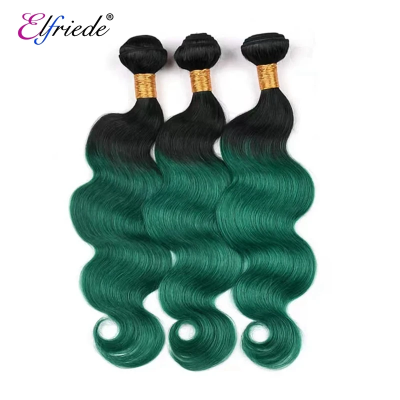 Elfriede 1B/Green Body Wave Ombre Colored Human Hair Bundles Brazilian Human Hair Extensions 3/4 Bundles Deals Human Hair Weaves