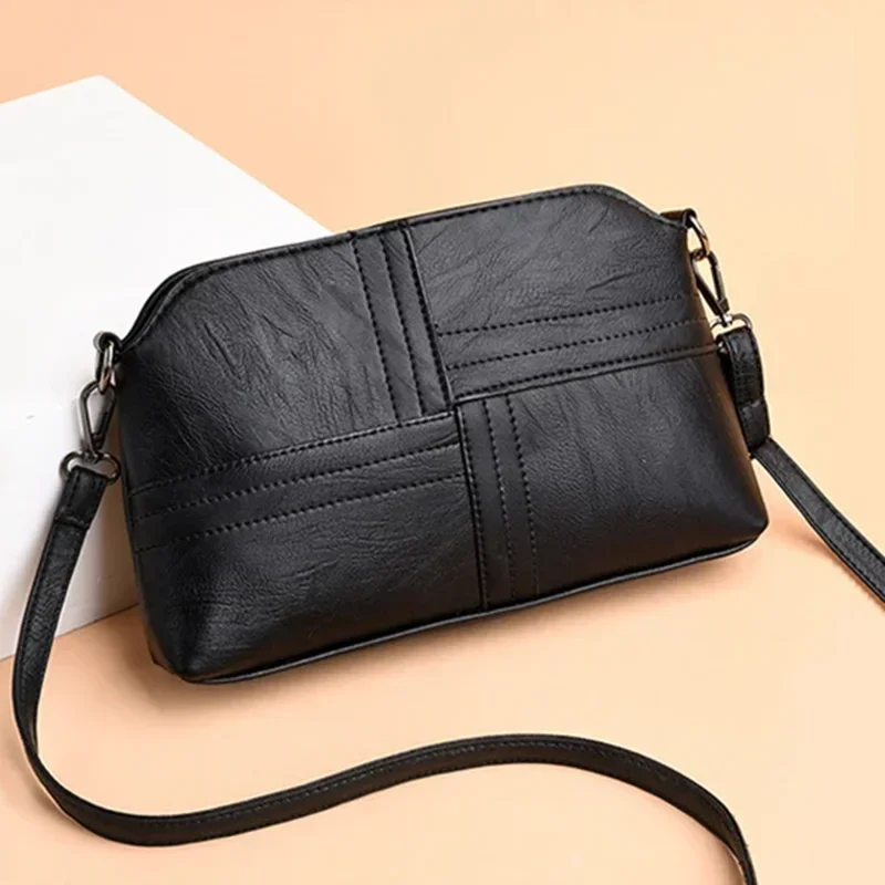 

New Casual mama Messenger Bags Crossbody PU Leather Black Handbags for Women Small Shoulder Bag Purse
