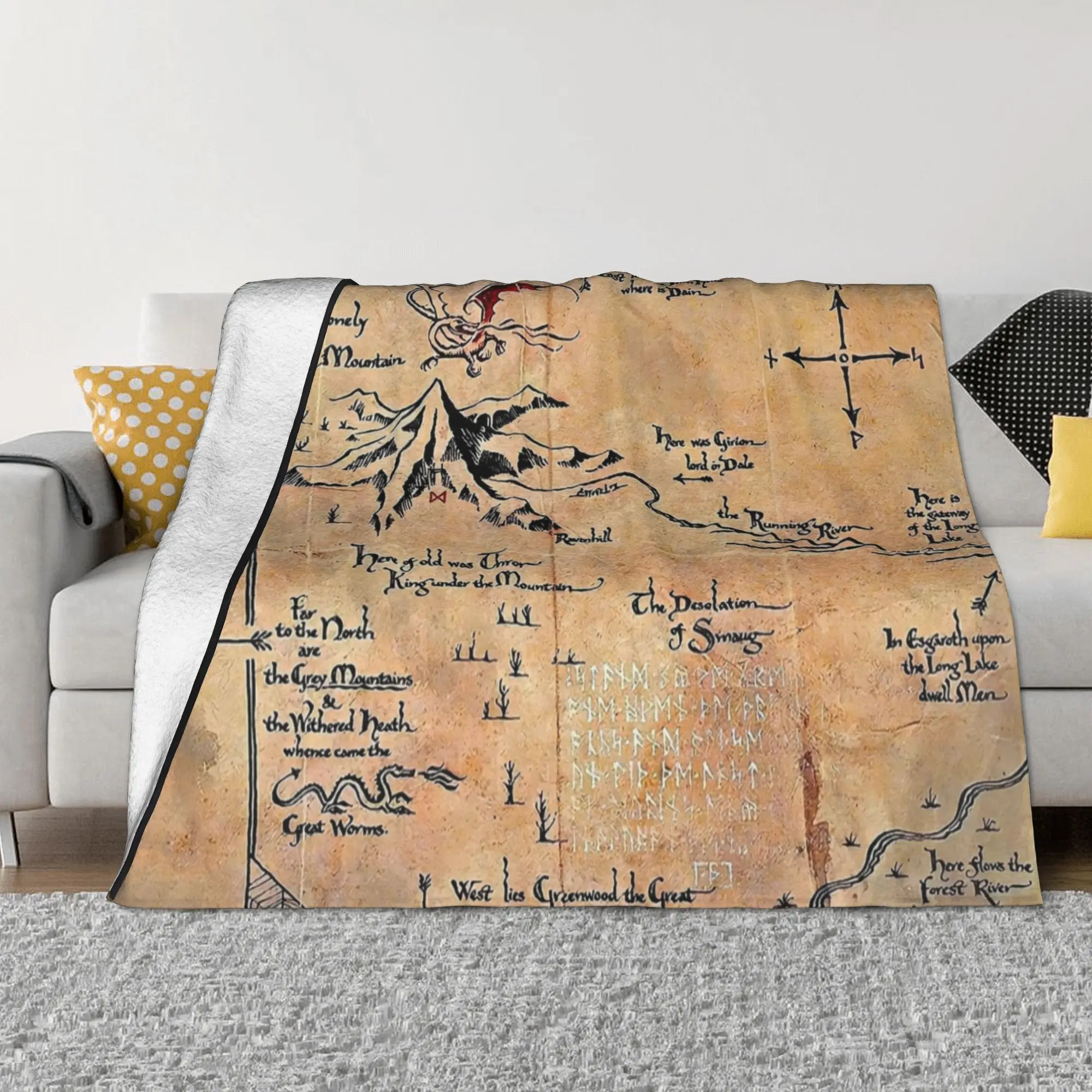 L-Lords Of The R-Rings Middle Earth Map Fuzzy Blanket Custom Throw Blankets for  Sofa Bedding Lounge 125*100cm Bedspread