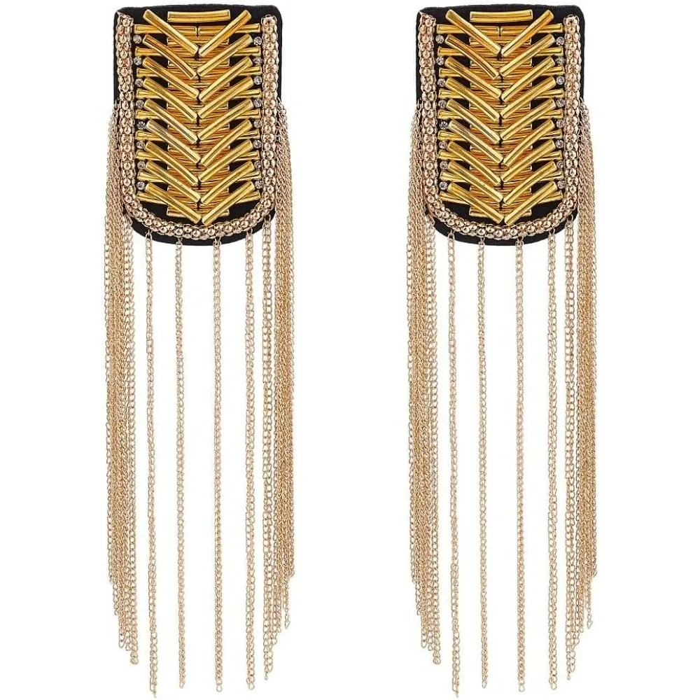 2 Pieces Fashionable Tassel Epaulettes Golden Shoulder Badge Plastic Epaulet Shoulder Decoration with Iron Chains for Jackets