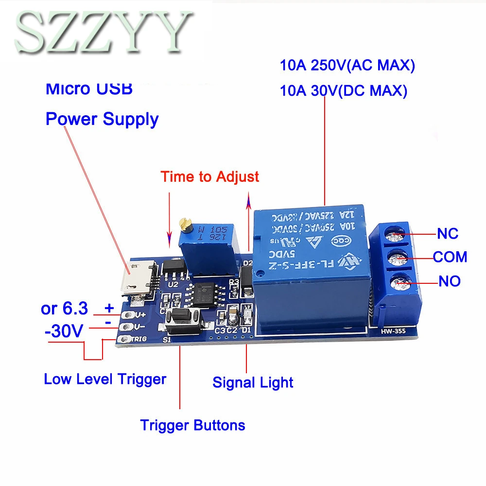 Smart Elektronik Control Modul Trigger Verzögerung Schalter 5V-30V Micro USB Power Einstellbare Verzögerung Relais Timer