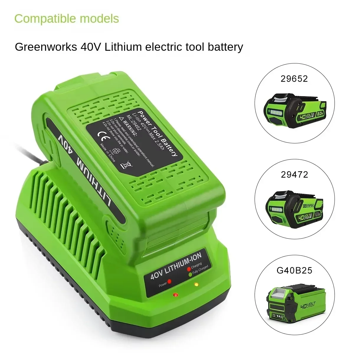 Charger for Greenworks 40V Lithium Battery 29482 29462 29472 2938302 BAF702 L-300 BAF704 BAF705 48/24V G-MAX Power Tool Charging